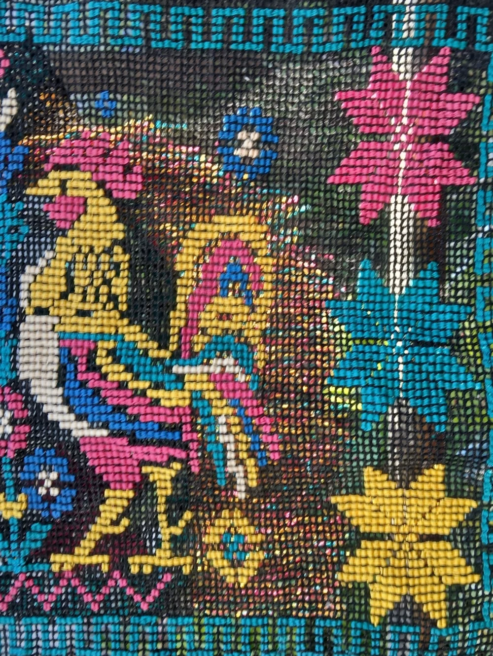 Vintage 1940s Textiles Roosters Hand Made WovenWall Hanging Table Top